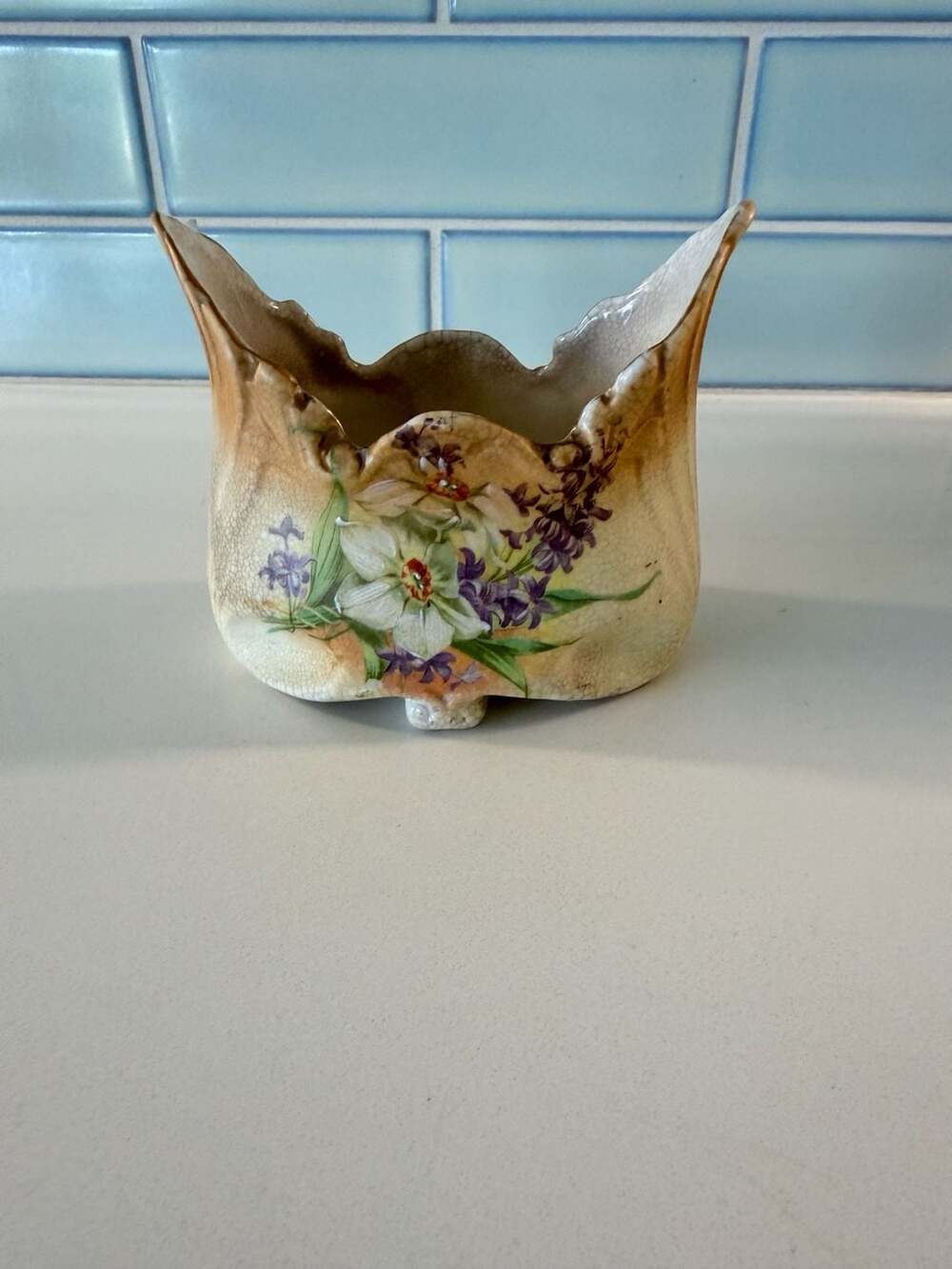 Antique Victorian Hand Painted Floral Porcelain sugar bowl